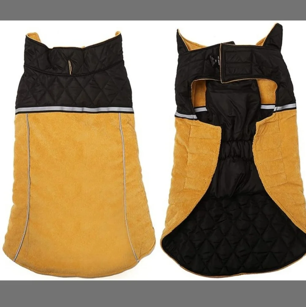 Mklhgty Dog Waterproof Reversible Yellow/Black Winter Coat Size S